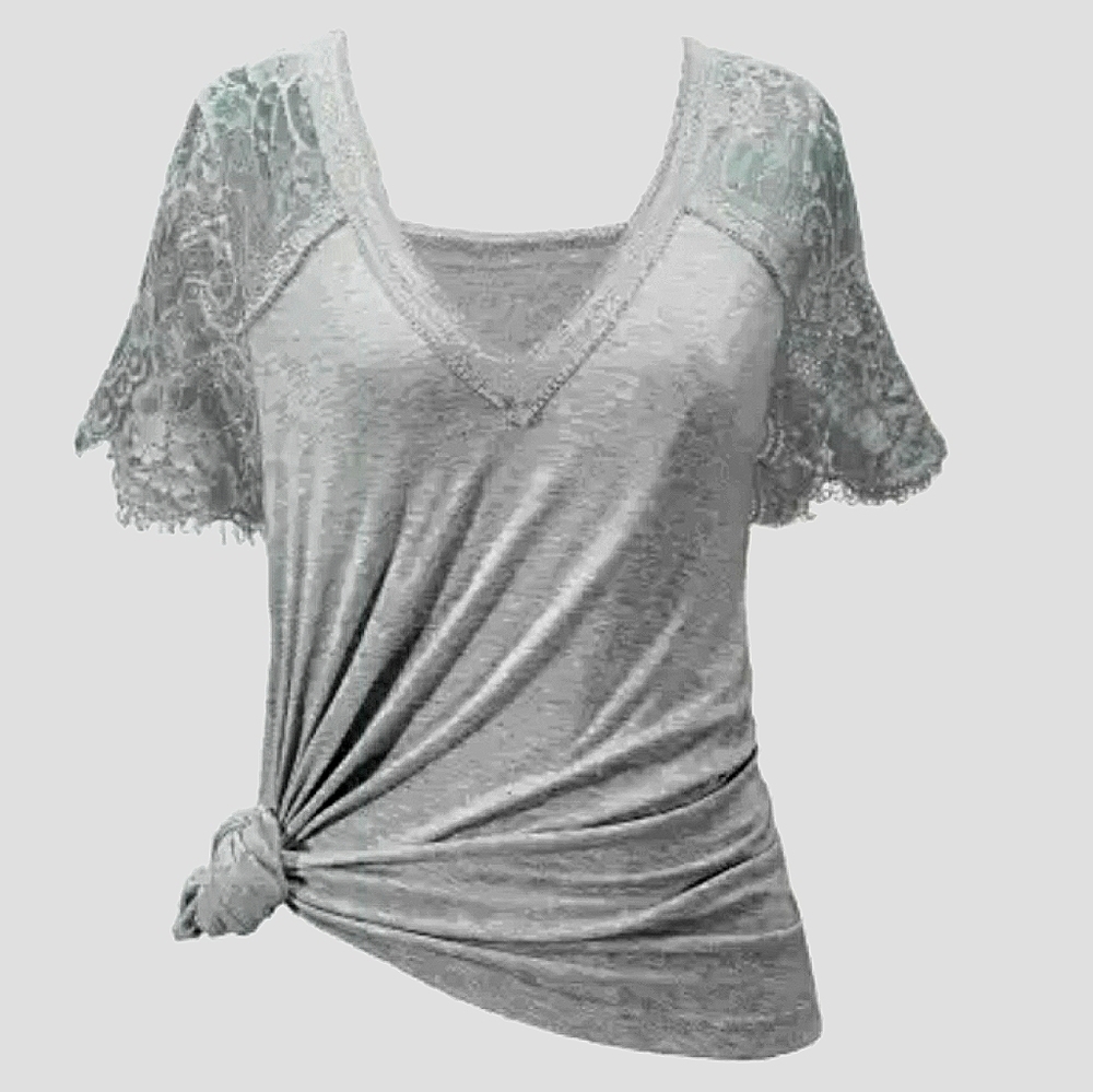 ANGEL Wings Gypsy Grey Lace Sleeve V Neck Tee NWT - Picture 2 of 10